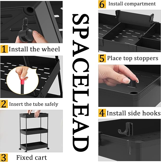 Slim Storage Cart 3 Tier,Bathroom Organizer Rolling Utility,Mobile Shelving Unit Slide Out for Office, Kitchen, Laundry Room & Narrow Places,Black - Image 5