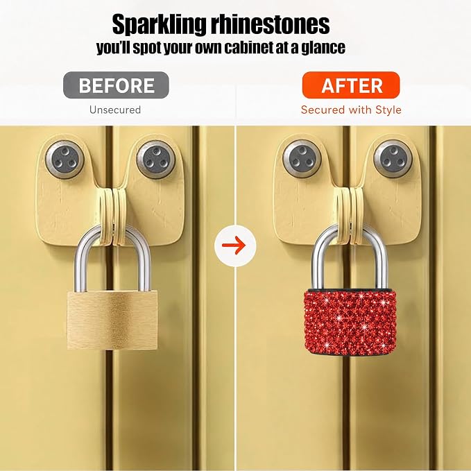 2 Pcs Small Locks with Keys Mini Luggage Locks Bling Padlock with Key Metal Lock for Locker Suitcase Bag(Red) - Image 3