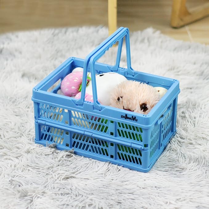 ZHJINGYU crates for storage,plastic baskets for organizing,collapsible shopping basket,foldable crate with Handles,collapsible storage crate,car basket,for Kitchen,Bathroom,Medicine (Blue, S) - Image 6
