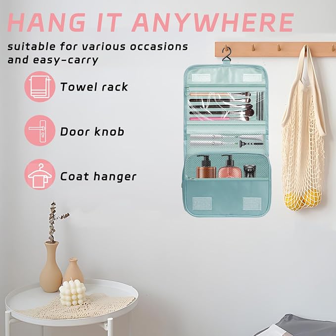 Toiletry Bag Travel Bag with Hanging Hook for Women Men,Light Blue | Waterproof Small Capacity Hanging Multifunctional Makeup Bag for Toiletries, Portable Cosmetic Bag Travel Organizer - Image 5