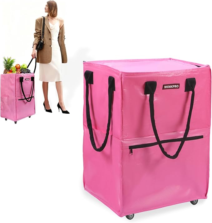 WORKPRO Large Rolling Grocery Bag, 36-Gallon Rolling Tote with 5 Wheels | Reusable Grocery Bag on Wheels, Holds Up to 110 lbs, Heavy Duty Rolling Tote for Groceries, Laundry, Moving & Storage by WORKPRO
