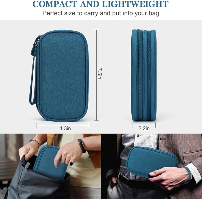 FYY Electronic Organizer, Travel Tech Pouch Bag, Cable Organizer Dark Green | Wrist Strap, Waterproof, Double Layers Portable Electronics Travel Carrying Case for Cord, Charger, Daily Business Trips Use - Image 2