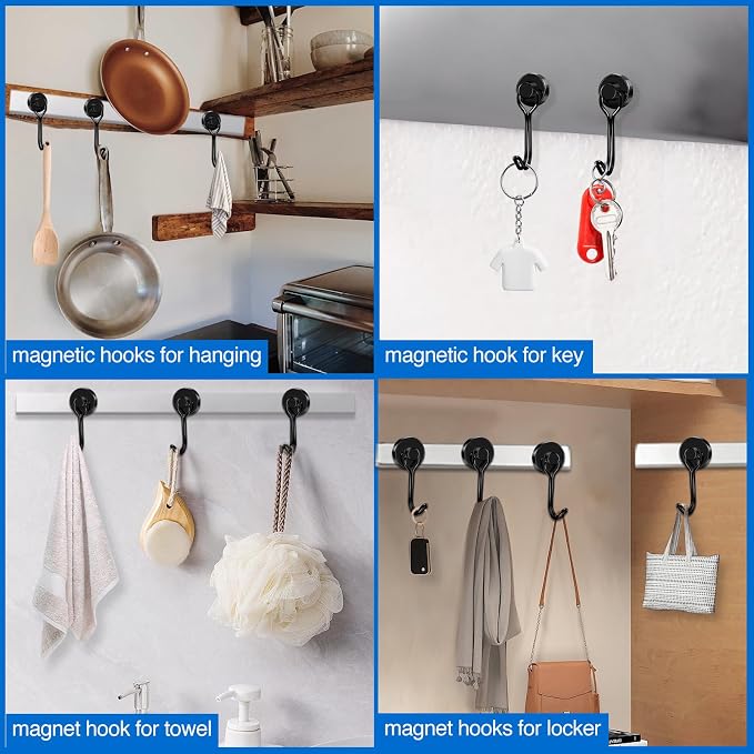 LOVIMAG Swivel Magnetic Hooks, 40LBS, Pack of 6 | Cruise Cabin Ship Essentials 2026, Heavy Duty Magnets for Refrigerator, Classroom, Kitchen, Hanging Mug, Black - Image 2