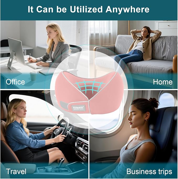 Travel Neck Pillow for Airplanes, Neck Support Pillow for Sleeping & Pain Relief, Stuffable Cervical Pillow, Portable Travel Essentials for Plane, Car & Office(Pink) - Image 3