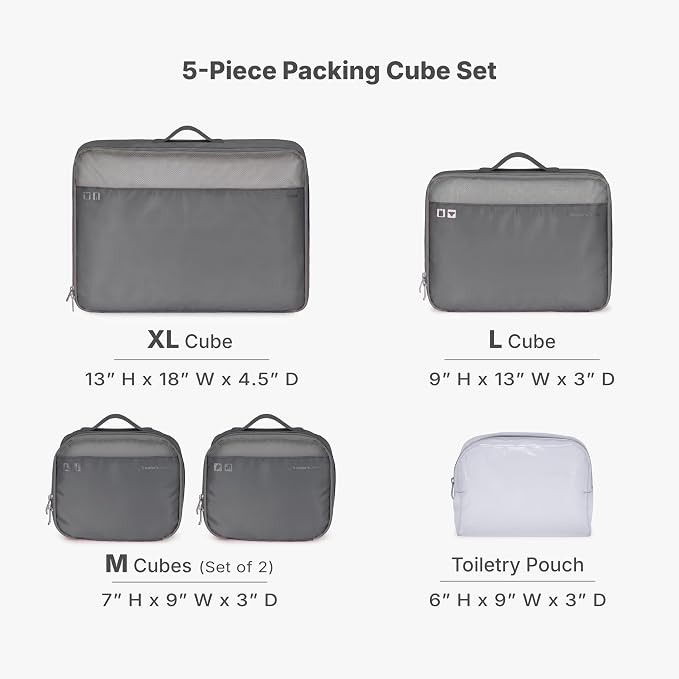 Traveler's Choice Cloverland Packing Cubes, 5-Piece Set, Dark Gray - Image 2