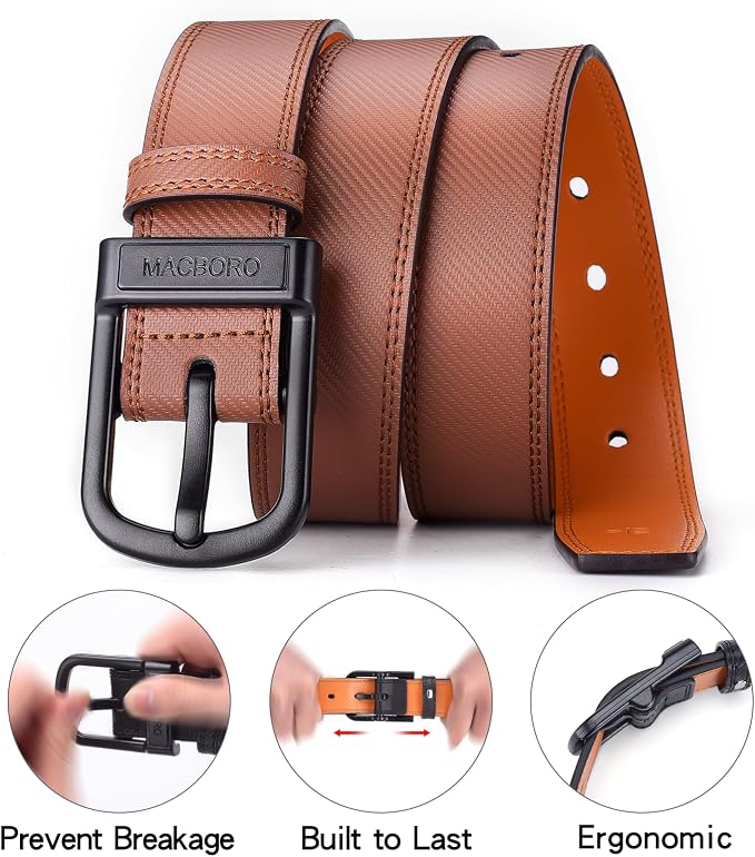 Non Metal Tsa Approved Belt Nickel Free Hypoallergenic Plastic Buckle Travel Leather Belt 1.38" - Image 2