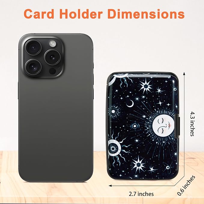 Mayski Credit Card Holder for Women RFID Blocking Wallet, Sun Moon | Card Wallets for Women Small Mini Business Metal Accordion Aluminum Alloy Hard Case for Men - Image 5