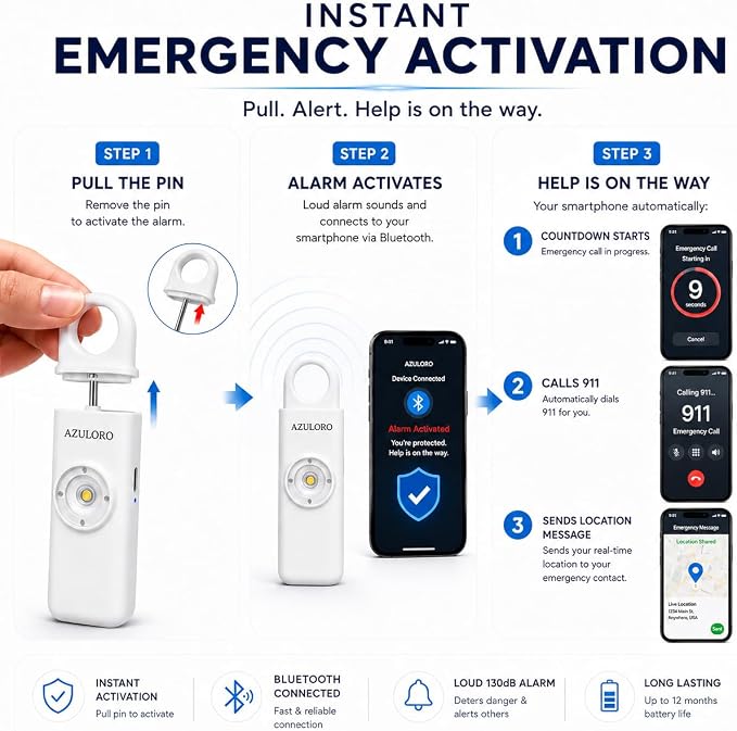 Personal Alarms for Women Loudest – Safety Keychain Self Defense – Personal Alarm Siren with SOS & Emergency Call – Keychain Alarm for Women – Gifts for Teenage Girls – Protection for Girls (White) - Image 6
