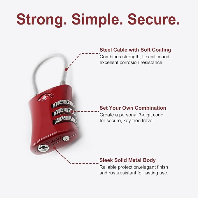 Suitcase Locks TSA Approved, Small Padlock Combination, TSA Locks for Luggage, Combo Travel Padlock with Code for Backpack, Gym Locker, Ammo Can (Black+Red) - Image 4