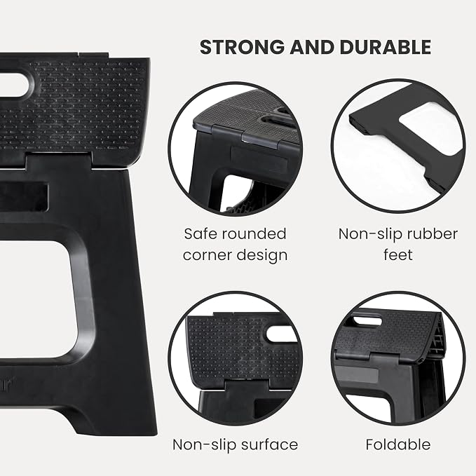 Vigar Compact Step Stool Foldable, 10-1/2-inch Step Stools for Adults up to 330 Pound, Lightweight Stool, Non-Slip Folding Step Stool, Black | For Adults, Up to 330 Pound, Lightweight Stool, Folding Design, Compact Size, Stable Surface, Easy to Store - Image 4
