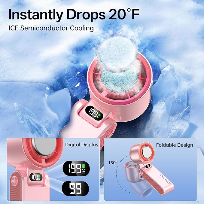 Handheld Portable Fan with Ice Cooler: 199-Speed 5500mAh | 20000 RPM Air Turbo Tech Portable Design Powerful Mini Personal Fan for Travel, Outdoor,Beach,Makeup, Summer - Image 2