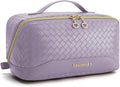 BAGSMART Makeup Bag, Travel Cosmetic Bag Organizer, PU Leather Water-Resistant Pouch, Open Flat Makeup Storage for Toiletries, Brushes, PU Leather Purple by BAGSMART