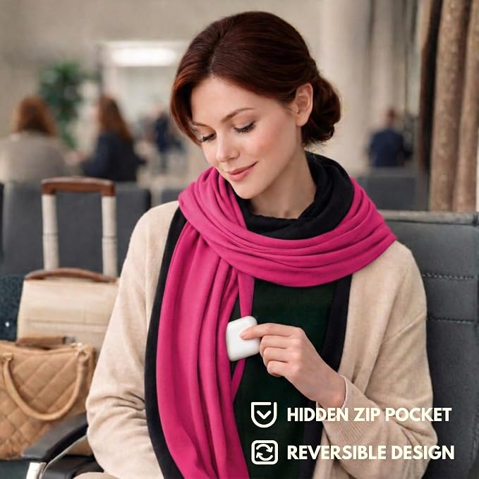 16-in-1 Compact Travel Blanket with Bag – Reversible, Ultra Soft Bamboo Airplane Blanket with Hidden Pocket – Packable for Flights & Travel Essentials (Semi-Weighted, Double Layer) - Image 6