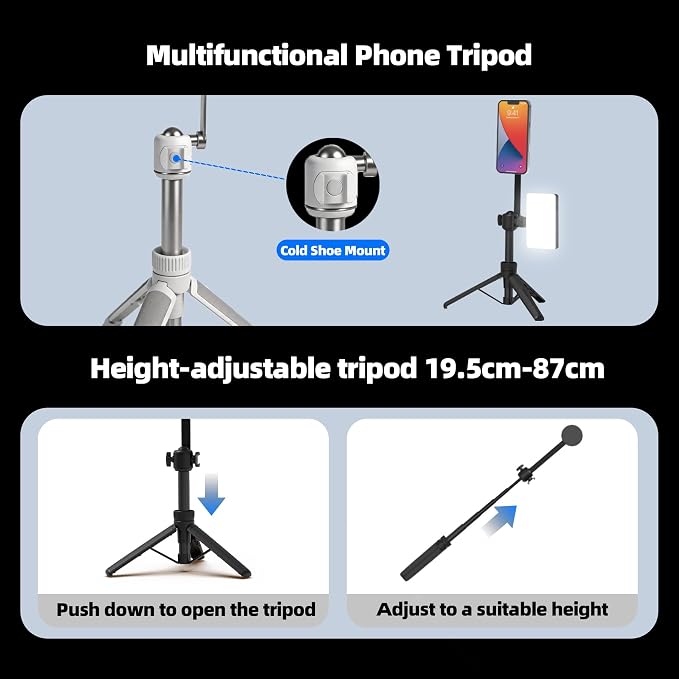 35" Magnetic Selfie Stick Phone Tripod, Extendable Phone Tripod with Cold Shoe and Remote,Compatible with iPhone/Android/Sport Camera Perfect for Video Recording/Selfies/Insta360 x5（Black） - Image 7