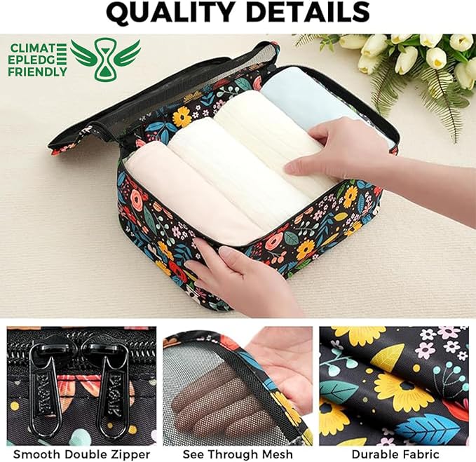 BAGAIL 9 Set Packing Cubes with Packing List Luggage Packing Organizers for Travel Accessories (Black floral) - Image 7