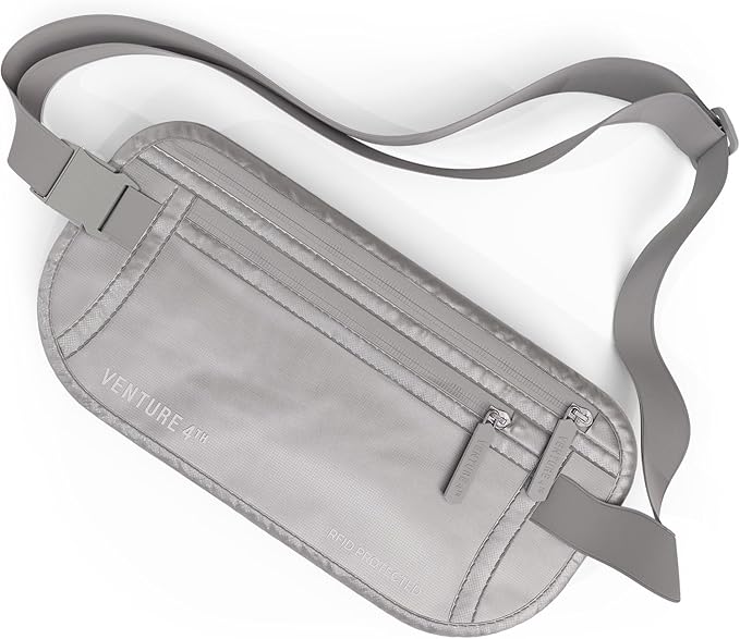 VENTURE 4TH Travel Money Belt, RFID Blocking Passport Holder - Sleek Silver by VENTURE4TH