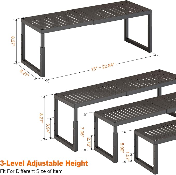 RUILALIFE Expandable-Stackable-Shelf-Organizer-For-Cabinet Pantry Closet,Kitchen Counter Shelf With Adjustable Height, Metal Storage Shelf Riser Spice Rack For Cupboard Countertop - Image 5