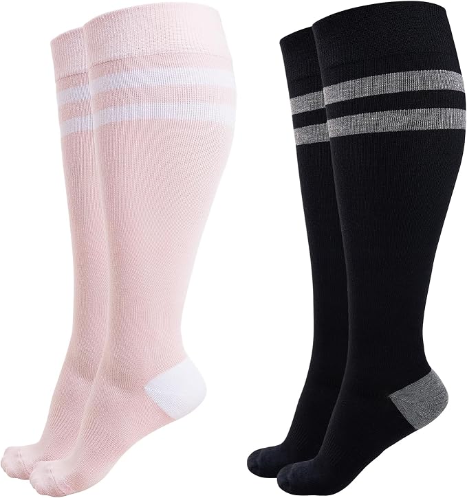 Momcozy Compression Socks for Women Wide Calf, 15-20mmHg Knee High Support Socks for Pregnancy, Nurses, Flying, Travel by Momcozy