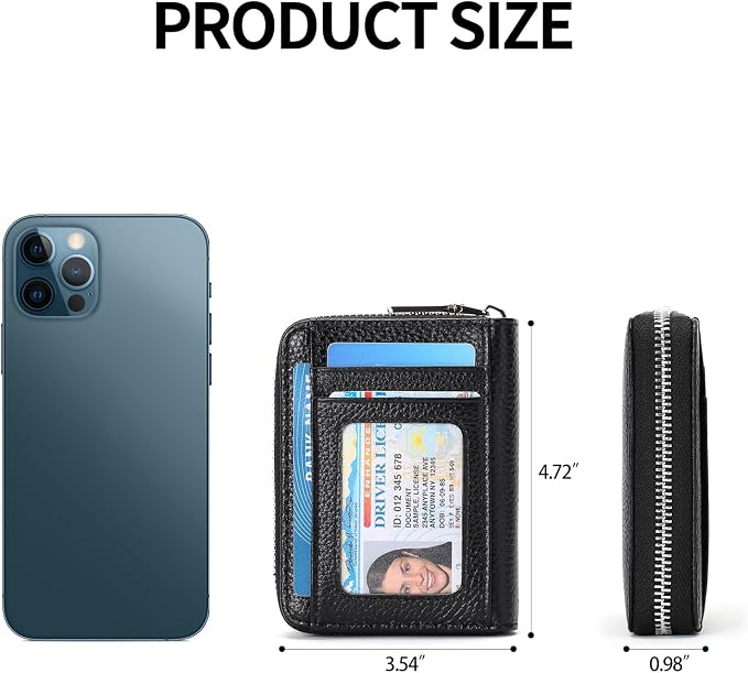 RFID Credit Card Holder,Small Genuine Zipper Leather Card Case Wallet for Women - Image 3