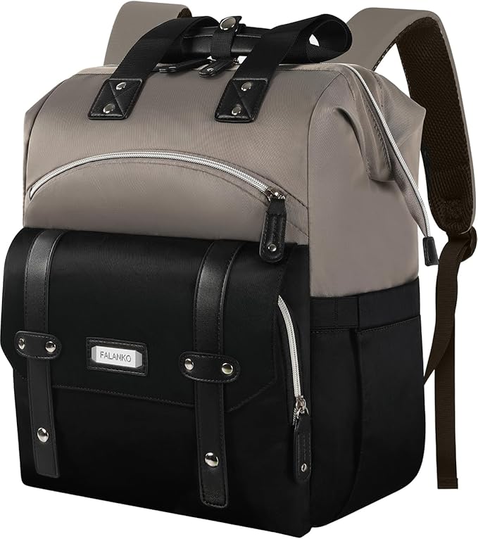 FALANKO Women Laptop Backpack, Doctor Nurse Teacher Work Adult Backpack for 15.6 Inch Laptop with RFID Anti-theft College Business Computer Bookbag Grey Black by FALANKO