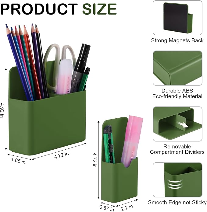 KITANIS Magnetic Pen Holder,2 Pack Magnetic Dry Erase Marker Holder with Generous Compartments,Strong Magnet Storage Marker Pen Pencil Organizer for Refrigerator,Whiteboard,Locker Accessories - Image 2