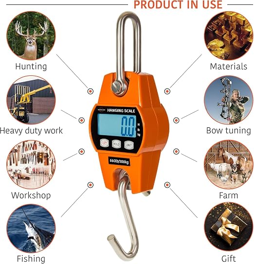 Digital Hanging Scale 660 LB 300 KG - Professional Heavy Duty Waterproof Fish Scale - Portable Durable Crane Scale for Luggage Weight Suitcase Hunting Farm Bike Bow Fish Weight Fishing Scale - Image 5