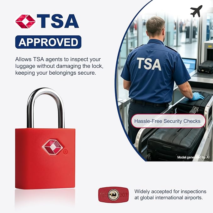 TSA Locks for Luggage with Key, Travel Luggage Locks TSA Approved 4 Pack, Small Padlock with Key, Same Keyed Mini Padlock for Suitcase, Backpack, Bag, Purse, Tent, Zipper, Tool Box (Red) - Image 5