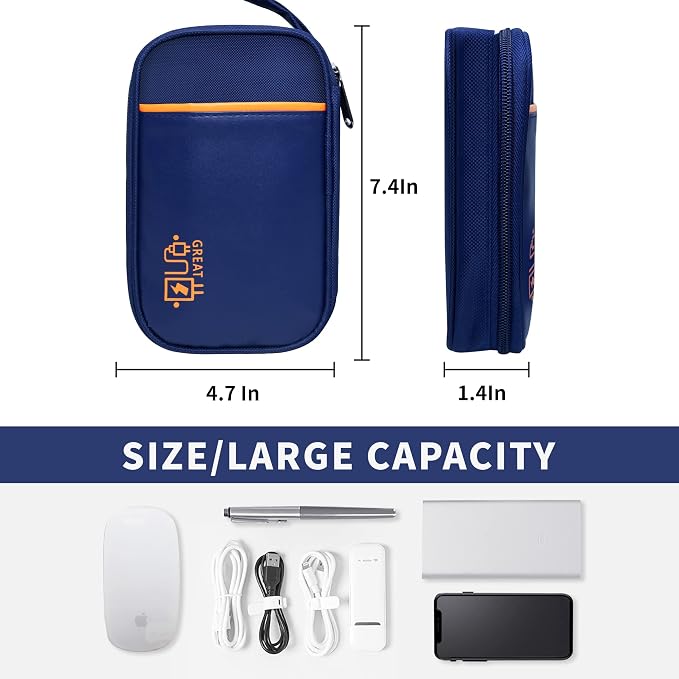 Lcsmaokin Travel Cable Organizer Bag Pouch Electronic Accessories Carry Case Portable Waterproof All-in-One Storage Bag for Cable,Charger, Phone, Hard Drive，SD Card-Navy Blue - Image 4