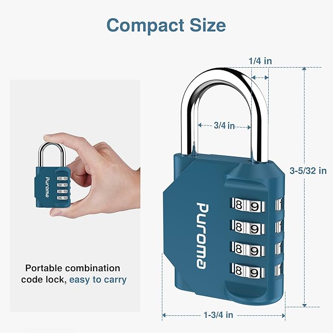 Puroma 2 Combination Lock Locker 4 Digits Combo Padlock Gym Peacock Blue | For School Gate Fence Toolbox Hasp Storage, Outdoor, Resettable, Weatherproof, Side Window, Crack Cut Resist, Hardened Steel - Image 5