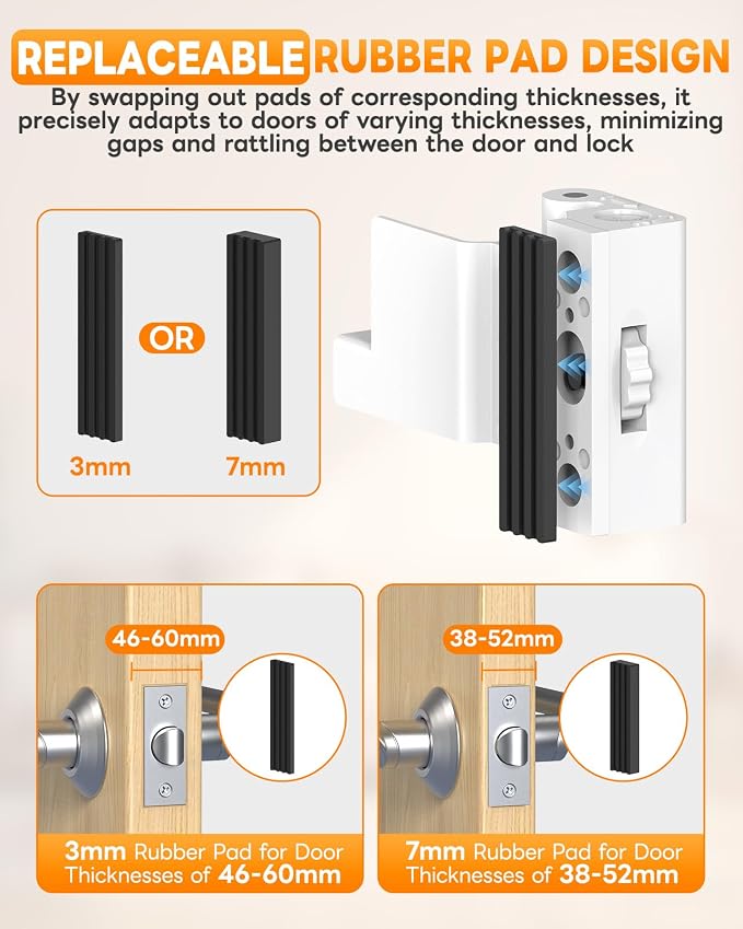 Portable Door Lock for Travel, Adjustable No Drilling Door Reinforcement Lock, Extra Latch Stopper for Hotel Room, Home Apartment, Inward Swing Door - Family & Travelers Security (White-1PC) - Image 3