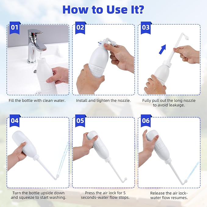 Hibbent Portable Bidet for Travel, Handheld Travel Bidet for Personal Hygiene Care, Personal Cleansing Use, Extended Nozzle, 21.8oz(620ml), White - Image 6