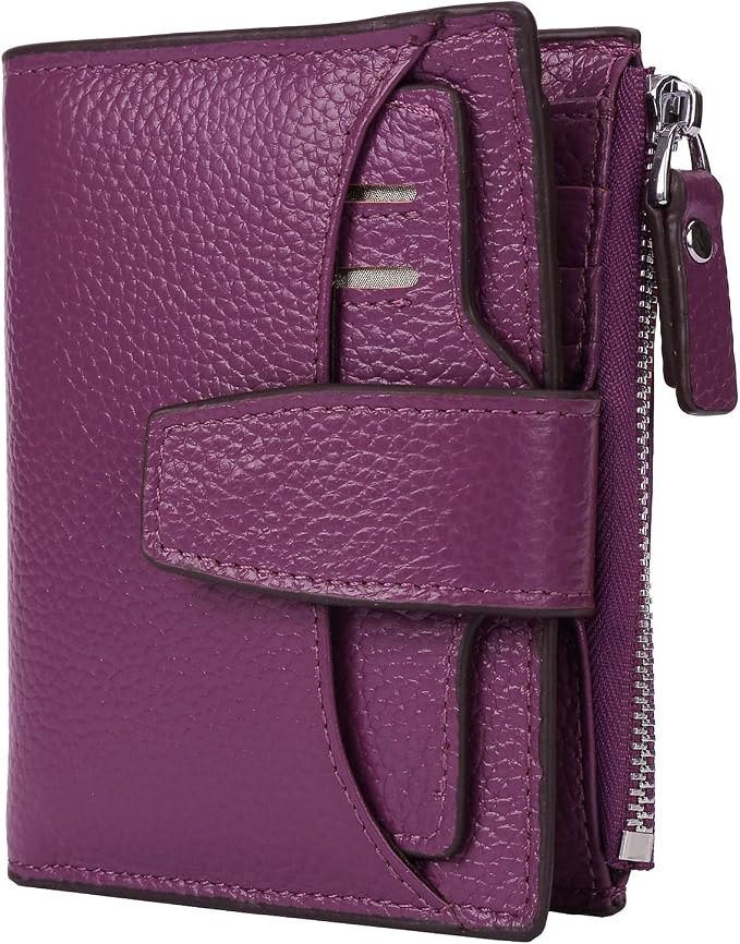 Women's RFID Blocking Leather Small Compact Bi-fold Zipper Pocket Wallet Card Case Purse with id Window - Image 6