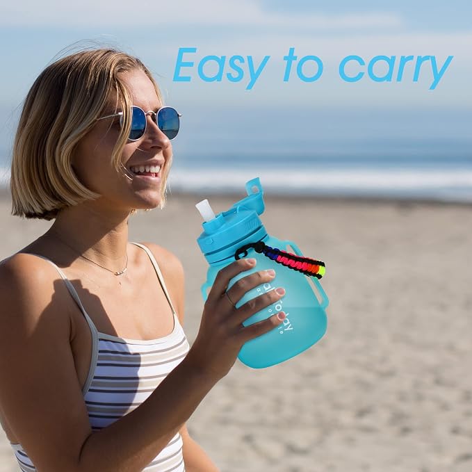 TakeToday Collapsible Water Bottles for Outdoor, 40oz, Blue | Time Marker, BPA-Free Silicone, Folds for Travel, Paracord Handle for Hiking, Gym, Camping, Leakproof - Image 9