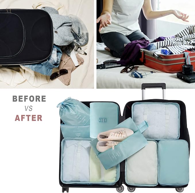 Packing Cubes, 8 Pcs Travel Packing Organizers for Suitcases, Large Capacity Travel Luggage Organizers Set includes 8 Storage Bags, (Light Blue) - Image 5