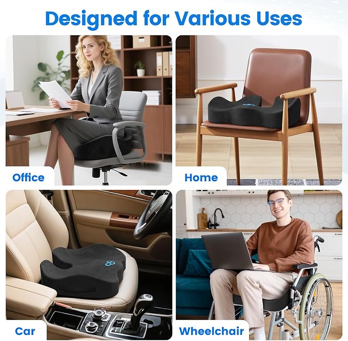 Seat Cushion, Non-Slip Memory Foam Chair Cushion for Taibone, Grey/Large | Chair Pillow with Handles for Car Office Chair, Tailbone/Sciatica Easing& Post-Surgery Recovery Chair Cushion - Image 7