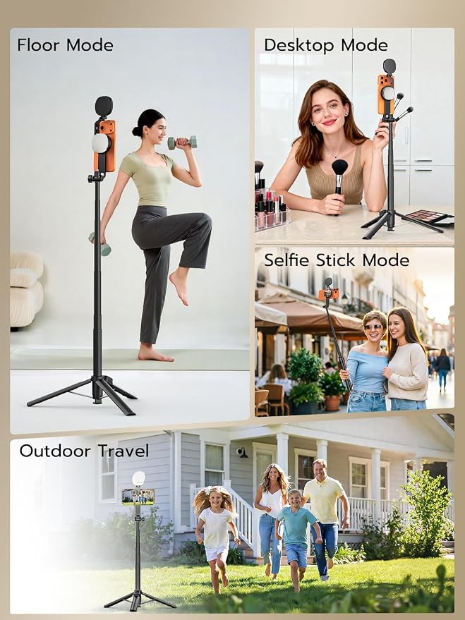 69" Magnetic Tripod for iPhone with Magnetic Light (MPT-04) | Selfie Stick with Magnetic Selfie Light & Remote, Extendable Tripod, Vlogging Kit for Magsafe iPhone/Android Video Recording - Image 9