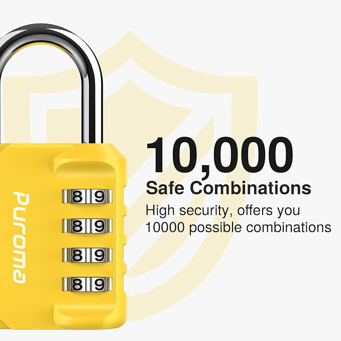 Puroma 1 Pack Combination Lock Locker 4 Digits Combo Padlock Gym Yellow | For School Gate Fence Toolbox Hasp Storage, Outdoor, Resettable, Weatherproof, Side Window, Crack Cut Resist, Hardened Steel - Image 2