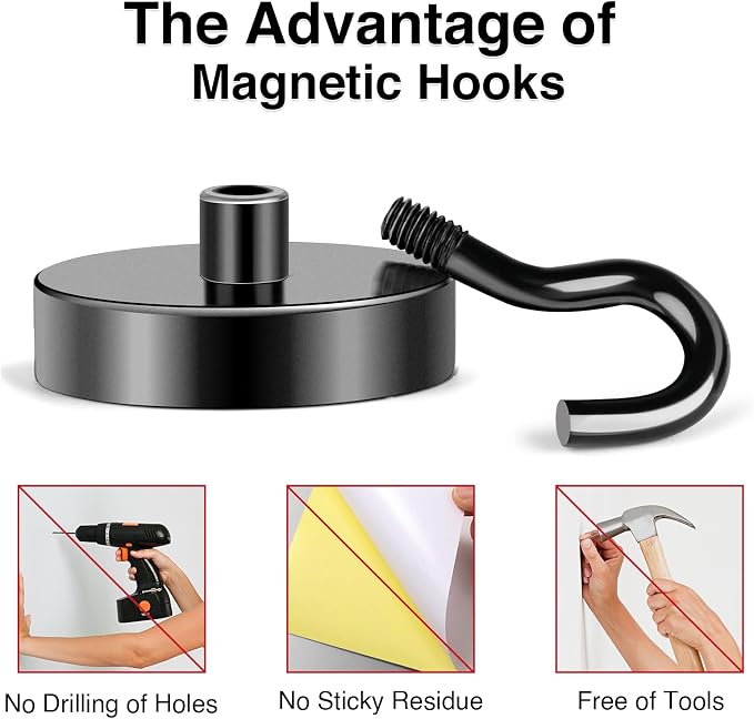 85LBS+ Magnetic Hooks, Strong Cruise Cabin Ship Essentials Black | Heavy Duty Magnet Hooks, Must Have Super Strong Metal Hanger for Grill, Fridge, Kitchen, Classroom, Vacation 10Pcs - Image 5