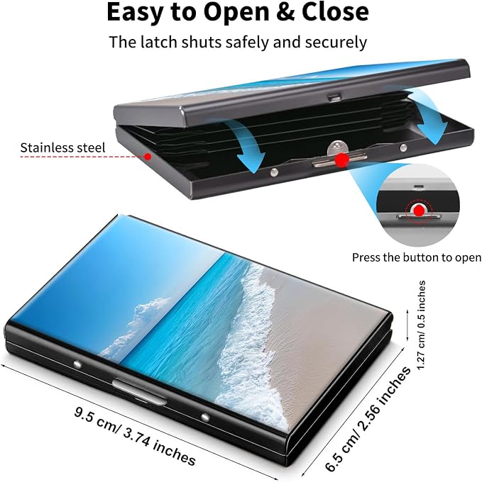 Metal Wallet,Credit Card Holder for Women Men,RFID Blocking Card Holder Wallet Mini Slim Aluminum Wallet ID Case Hard Card Case Business Card Holder Case,Sea Beach - Image 5