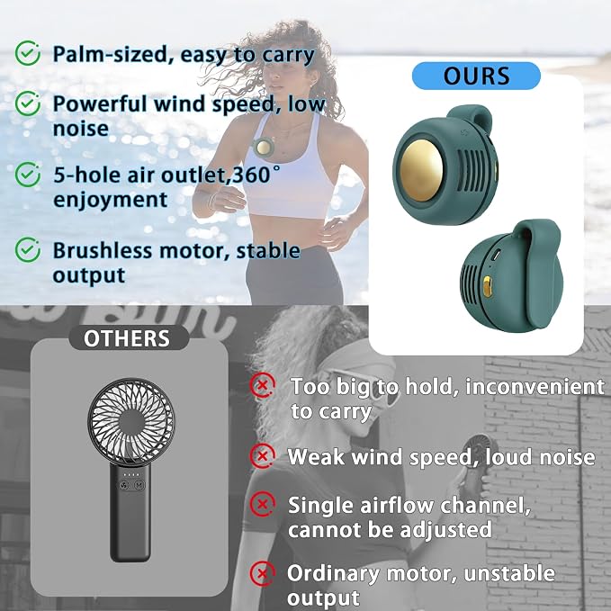 Portable Clip-On Fan, Mini USB Rechargeable 360° Rotatable Fan, 3-Speed Silent Mini Bladeless Fans - Image 5