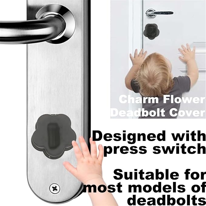 2 Pack Charm Flower Childproofing Door Lock Door Safety Deadbolt Lock Cover for Dogs Childproof Door Locks Deadbolts Dead Bolts Safety Lock with Self Adhesive, Black - Image 3