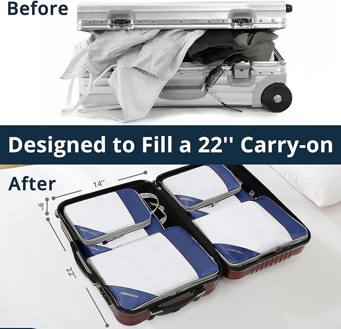 9 Set Compression Packing Cubes for Travel - Compressible, Lightweight, and Space-Saving Packing Cubes, Travel Essentials for Women, Navy - Image 6