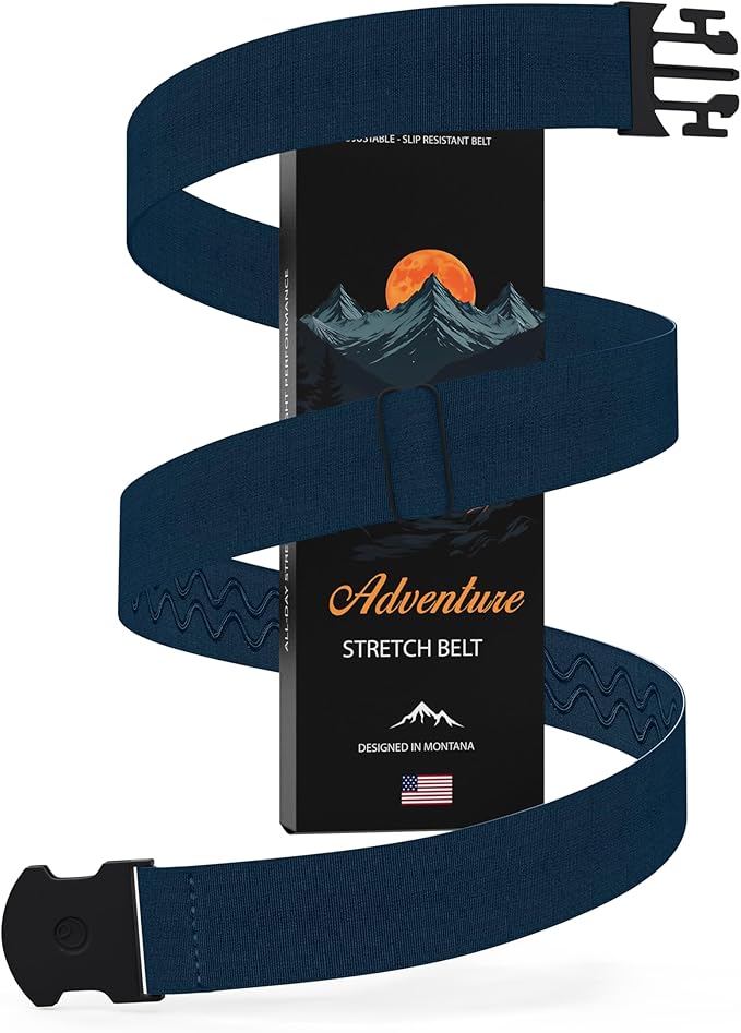 Unisex Adventure Stretch Belt, 1.30" Width, Non Slip, Travel Friendly Buckle. Designed in USA. by ONE-BELT