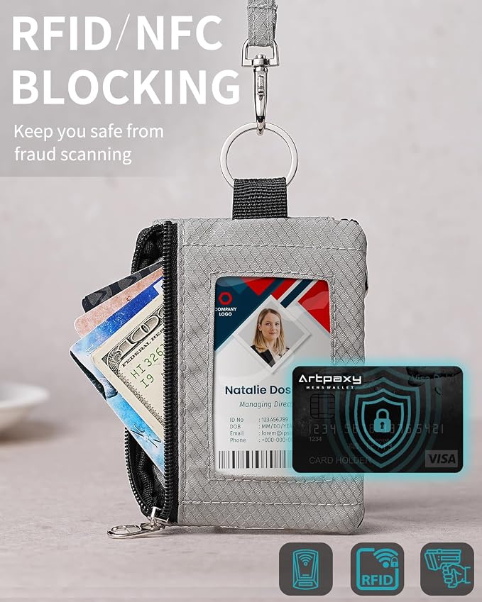 Artpaxy Minimalist Wallet For Mens Womens, Keychain RFID Blocking Zipper Small Wallet with ID Window 2 Lanyards,Water Resistant Travel Cash Card Coin Case Boys Girls - Image 6