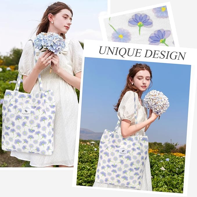 LHMTQVK Corduroy Tote Bags for Women, Large Capacity Tote Purse Reusable Grocery Shoulder Bag with Inner Pockets - Image 2