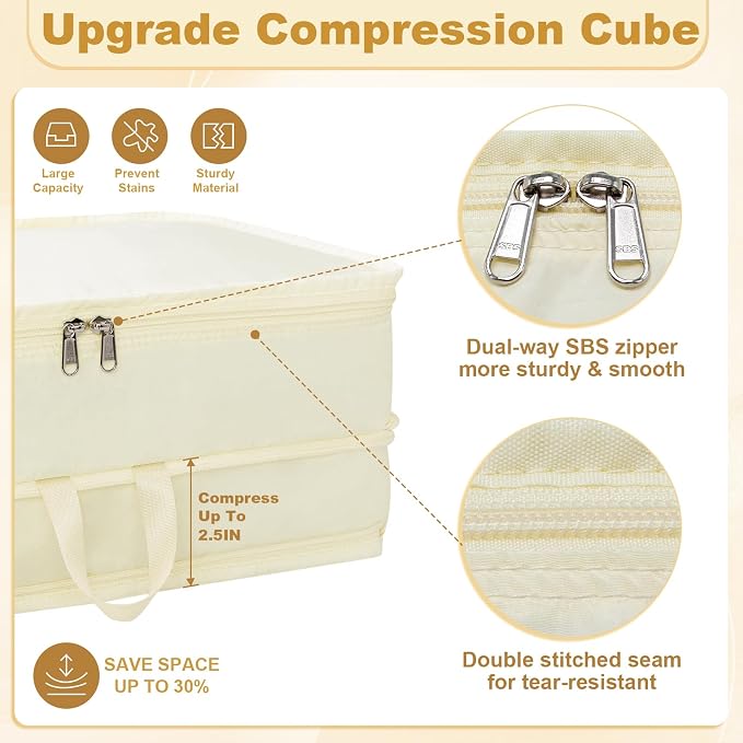 Packing Cubes for Travel Packing Organizers Compression Travel Cubes, Beige | Compression Packing Cubes Luggage Suitcase Organizer Bags Compression Bags for Travel Accessories - Image 2