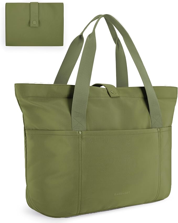 BAGSMART Tote Bag for Women, Foldable Tote Bag With Zipper Travel Shoulder Bag Handbag for Work by BAGSMART