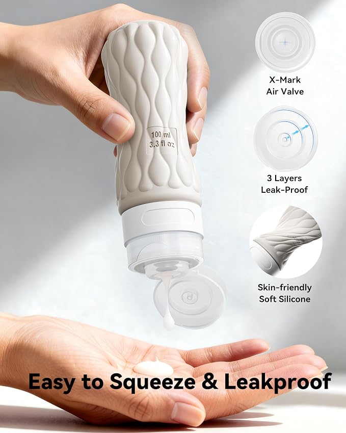 Travel Bottles for Toiletries Silicone Travel Size Containers 3.4oz 1.7oz | Travel Essentials TSA Approved Leakproof Refillable Squeeze Bottles with Labels/Clear Bag for Shampoo, Conditioner, Creams - Image 3