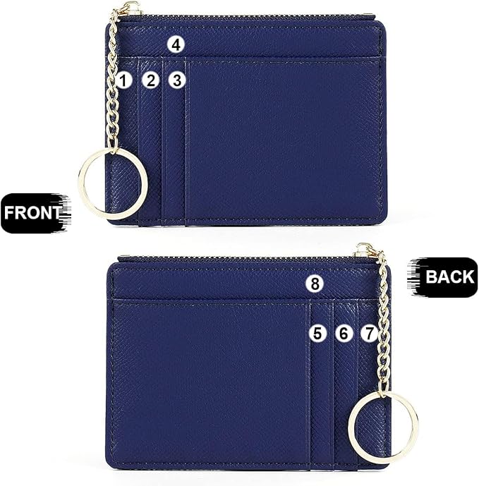 Valentoria Slim RFID Blocking Card Holder Small Pocket Wallet Keychian Zipper Coin Purse Mini Cash & Coin & Cards Case for Women Men | Slim - Image 3