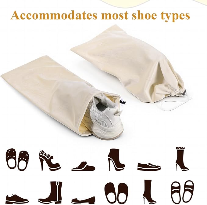 8 PCS Single Shoe Bags for Traveling, 18×9 Inch Travel Shoe Bags Velvet | Fits Size 13 for Packing in Suitcase with Drawstring Shoes Storage Bag Dust-Proof for Underwear, Toy Storage-Beige - Image 4